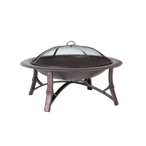 Fire Sense 35 Inch Wide Portable Wood Burning Round Bowl Fire Pit - Black Steel