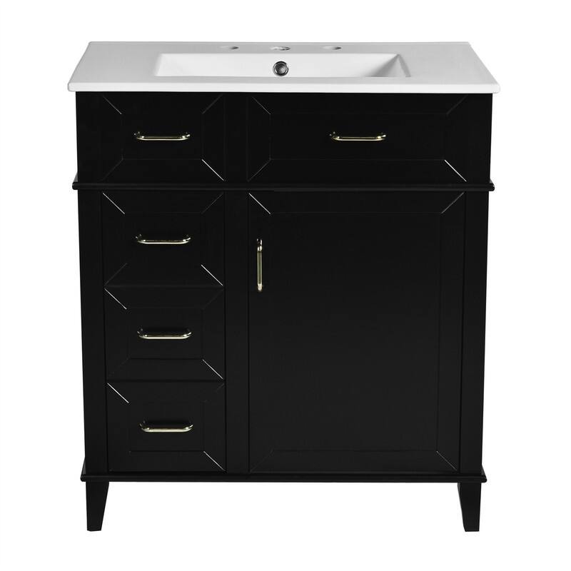 Modern Freestanding Bathroom Vanity with 30-Inch Ceramic Sink, Soft Close Storage Cabinet with 3 Drawers & Adjustable Shelf
