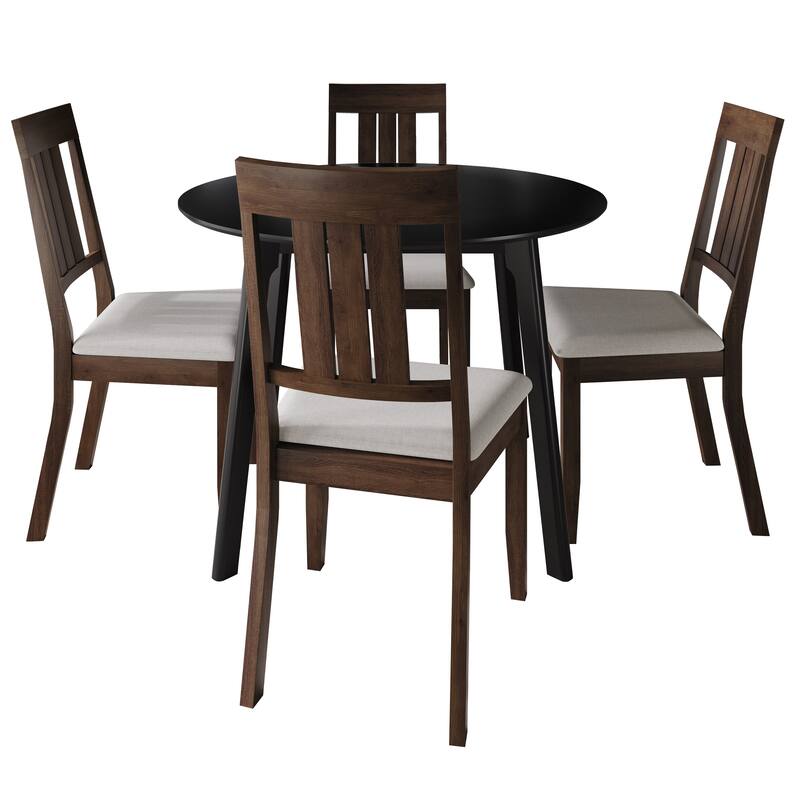 CraftPorch Classic 4-Piece Chair and Round Table Wooden Dining Set - Brown