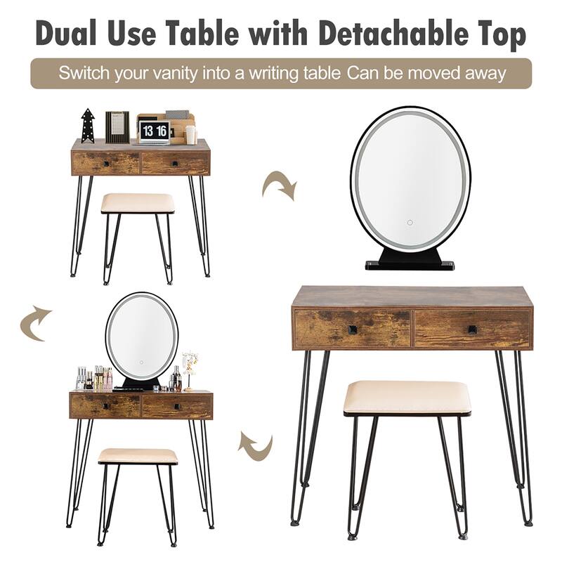 Vanity Set Makeup Dressing Table with Round Lighted Mirror