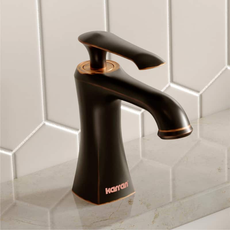 Karran Woodburn Single Hole Single Handle Bathroom Faucet with Matching Pop-Up Drain