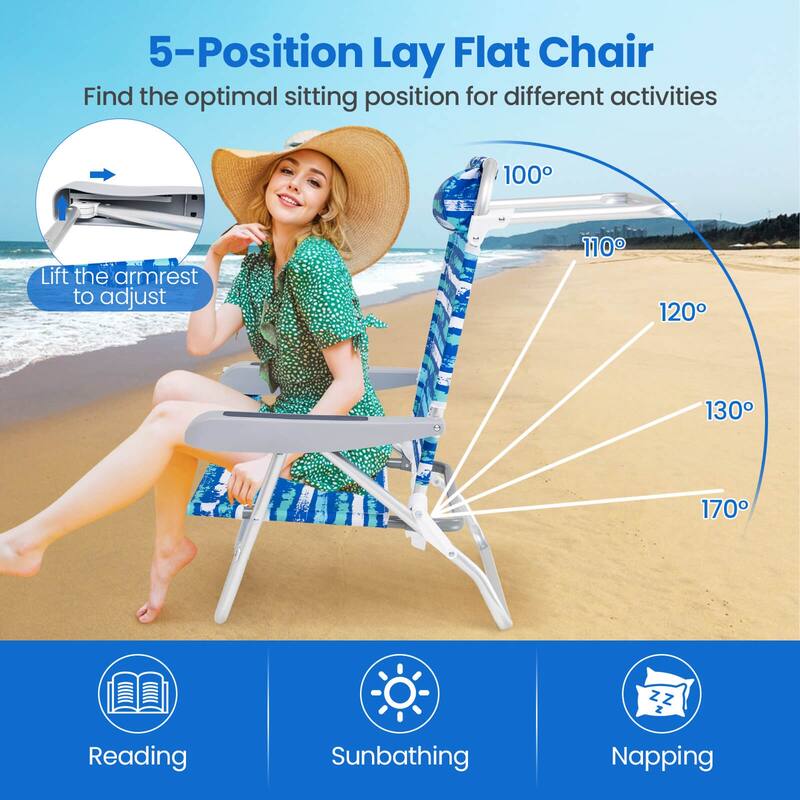Costway 2 Pack Folding Beach Chair Lightweight Lay Flat Lounge Chair