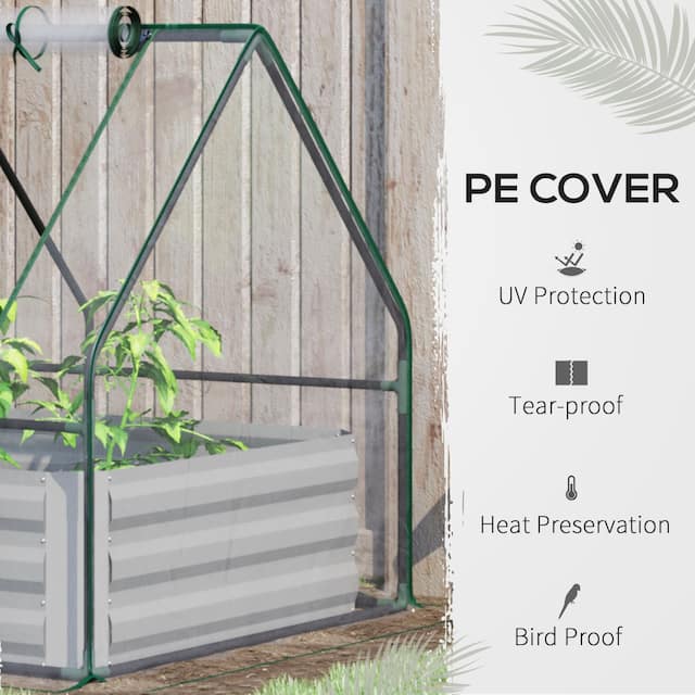 Outsunny Raised Steel Garden Bed with Greenhouse Cover - 50" L x 37.5" W x 36.25" H