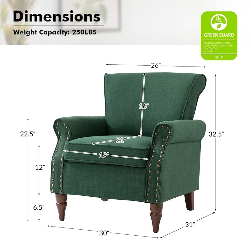 Nyctelius Upholstered Comfy Accent chair with Turned Wooden Legs and Nailhead Trim Set of 2 by HULALA HOME