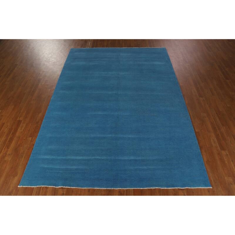 Hand Knotted Oriental 100% Wool Carpet Modern Solid Navy Blue & Blues Gabbeh Area Rug - 10' 1'' X 7' 2''