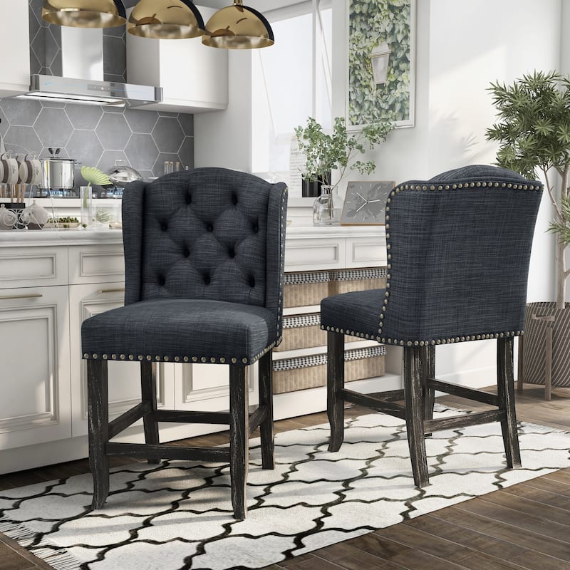 Tays Rustic Linen Tufted Counter Height Stools (Set of 2) by Furniture of America