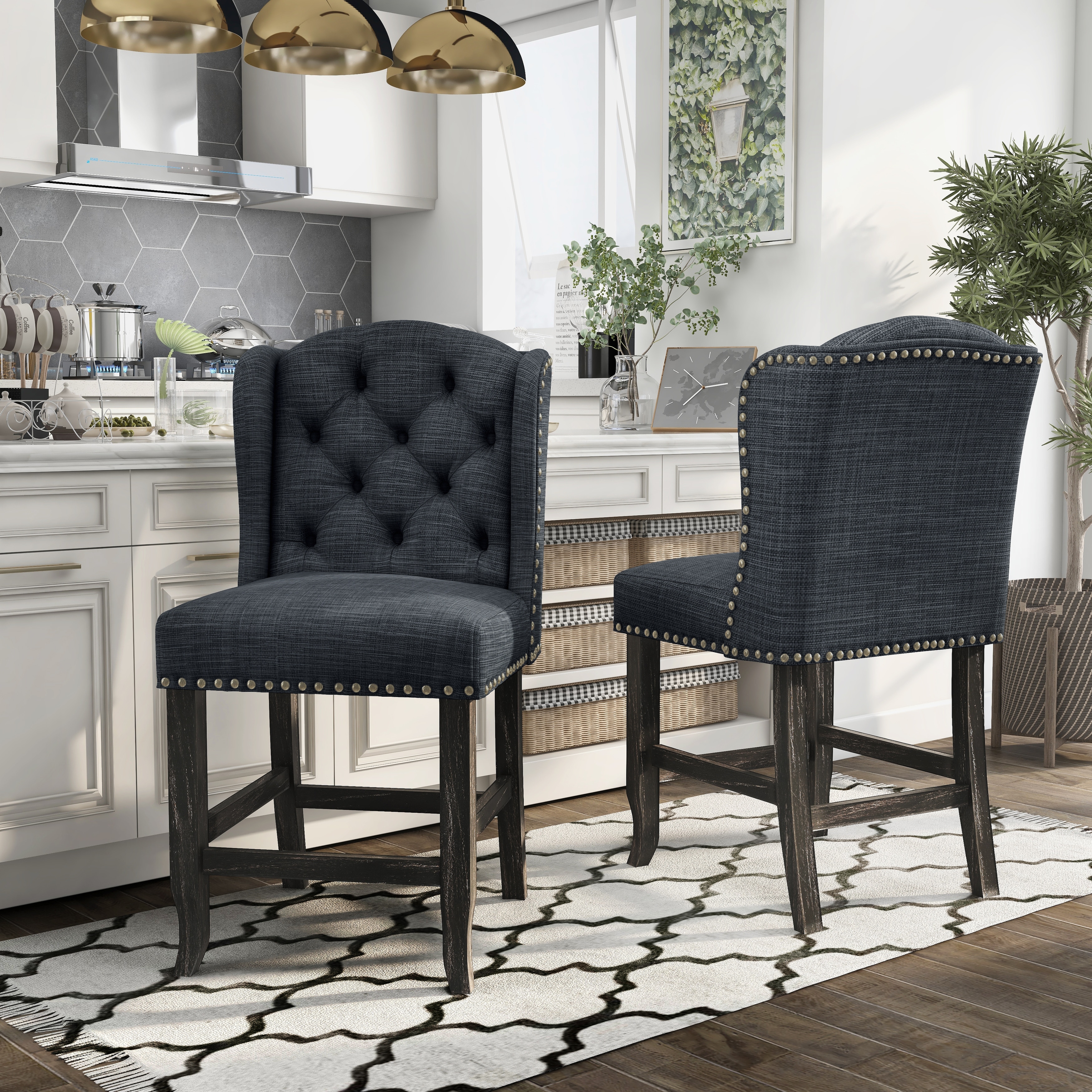 Furniture of America Tays Linen Fabric Tufted Wingback Counter Height Stools (Set of 2)