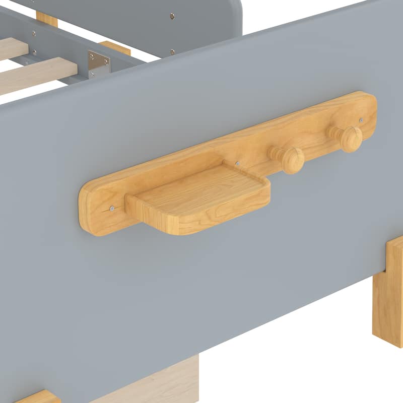 Full/Twin Platform Bed with Storage Drawers, Guardrail & Hooks