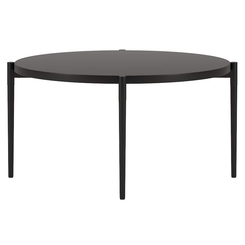 32" Round Black Metal Coffee Table Modern Minimalist Steel Table for Living Room or Lounge - 32"L x 32"W x 16"H