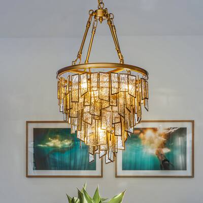 4-Light Glamor Painted Brass Tiered Chandelier with Water Glass Shade - 15.7''