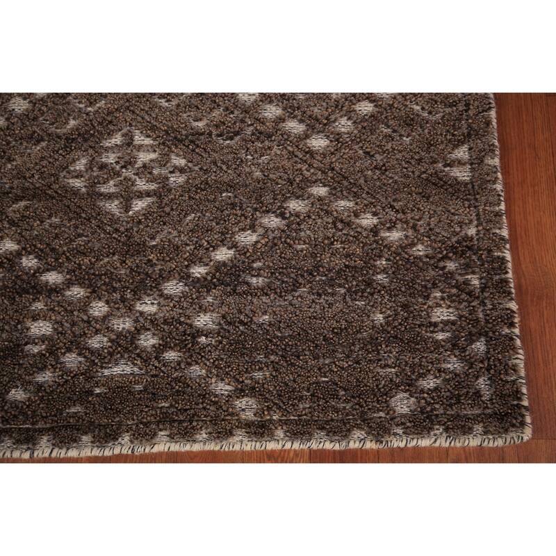 Brown Geometric Moroccan Oriental Area Rug Handmade Wool Carpet - 5'0" x 8'2"