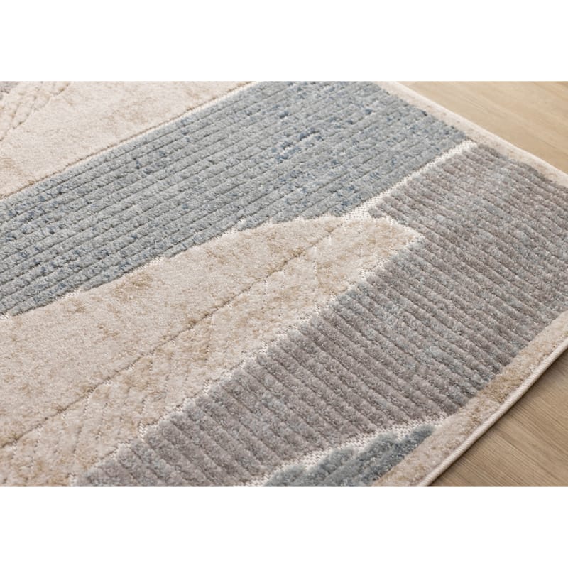 Blue Beige Grey Striped Sandbanks High-Traffic Rug