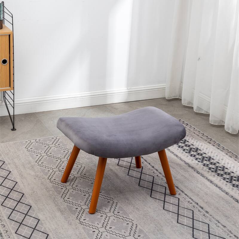 Gray Leisure Chair Ottoman Set Office Chair, Stylish Velvet Upholstered Reception Chair Vanity Chair with Wooden Frame