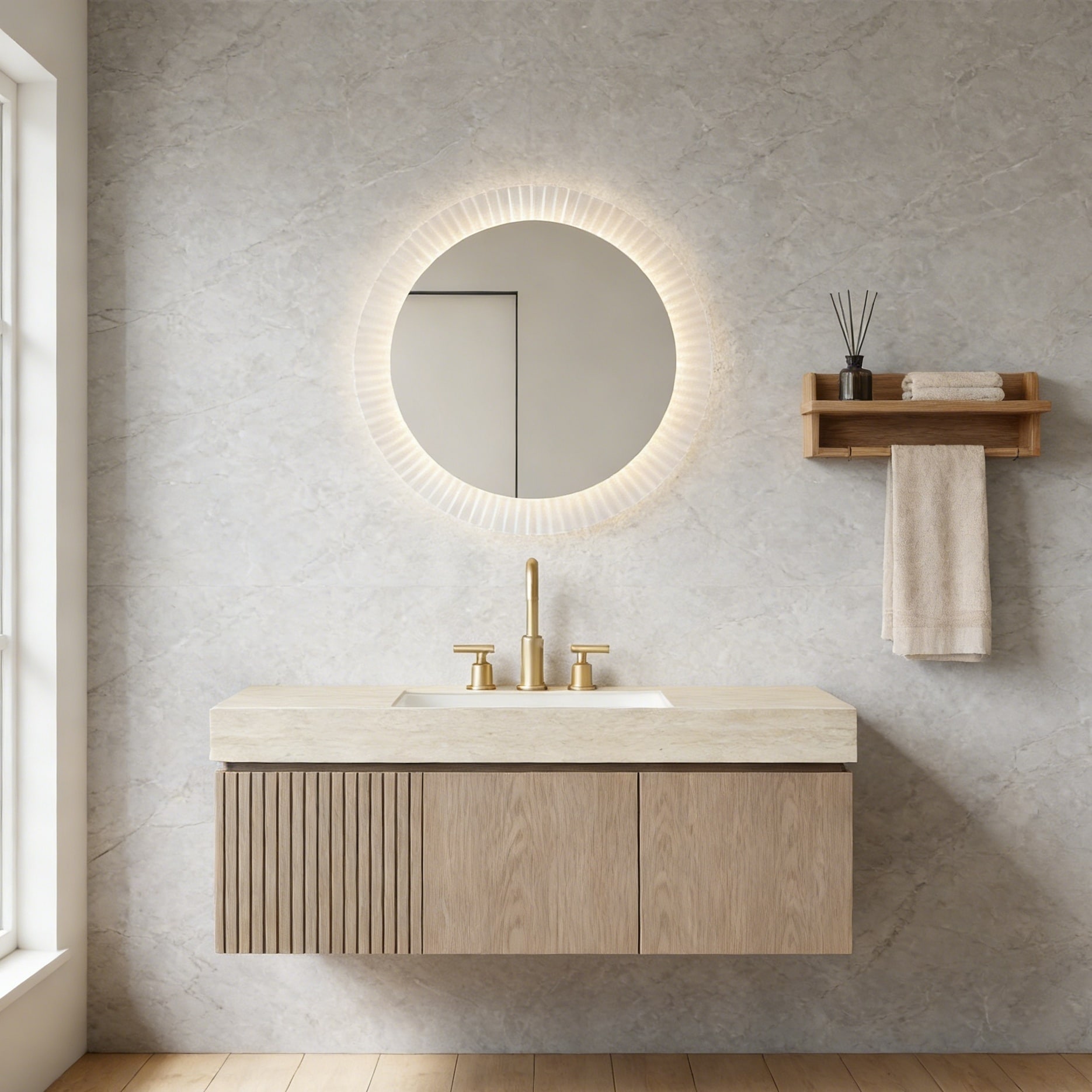 Minimalist Luxury Bathroom Vanity With Sink And Sintered Stone Top