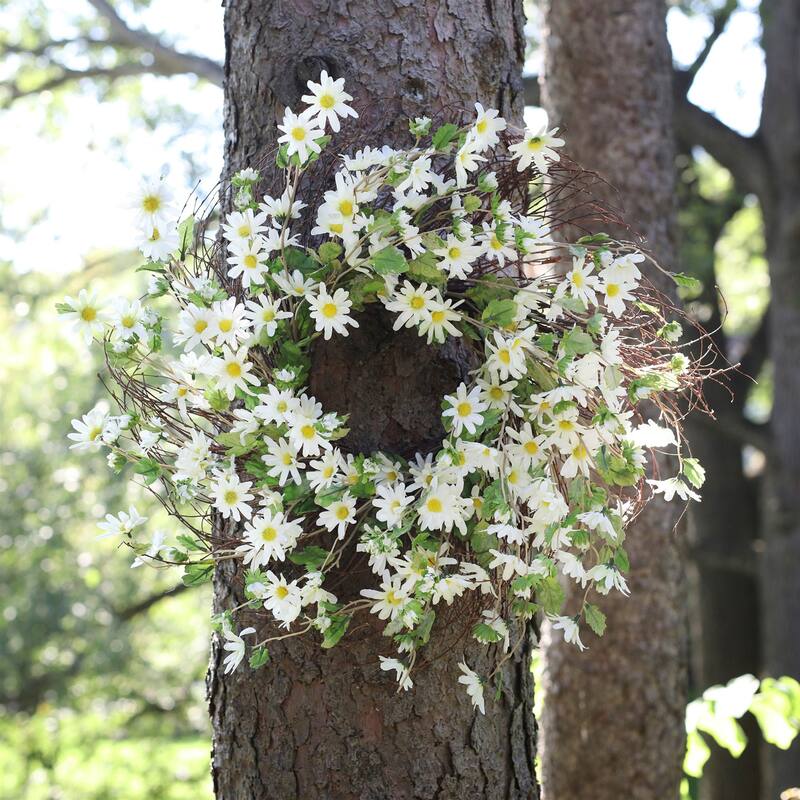 White Daisy Spring Floral Wreath, 23-Inch
