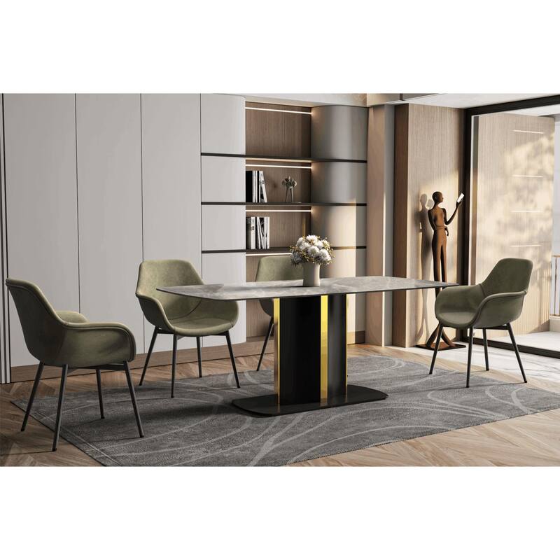 Sylva Dining Table Rectangular Tabletop in Gold Pedestal Base