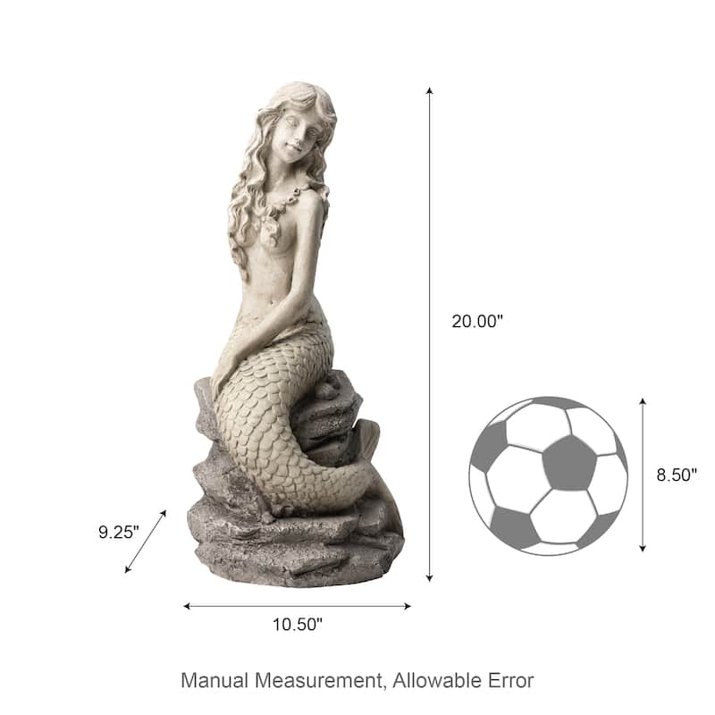 Glitzhome 20"H MGO Concrete Mermaid On Rocks Coastal Sculpture Poolside Garden Statue