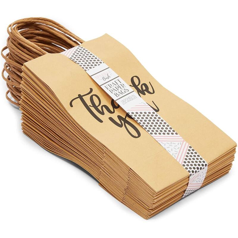 Blue Panda 100-Pack Small Thank You Gift Bags with Handles, Brown, 9x5.3x3.15 In