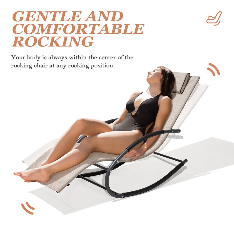 Outdoor Patio Rocking Chair Curved Rocker Chaise Lounge Chair with Pillow