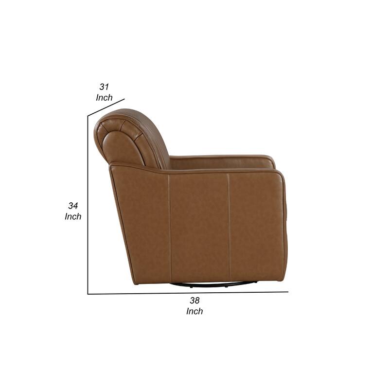 Vemy Swivel Chair, Vertical Channel Tufted Back, Brown Faux Leather