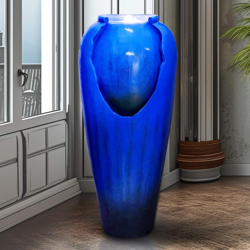 30.7" High Concrete Jar Water Fountain Outdoor, Garden Vase Water Feature - 30.7"H