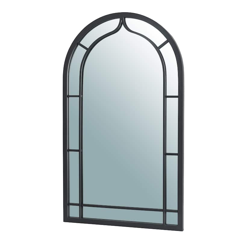 Glitzhome 33"H Modern Arched Black Metal Decorative Wall Mirror Bathroom Living Room - 33"