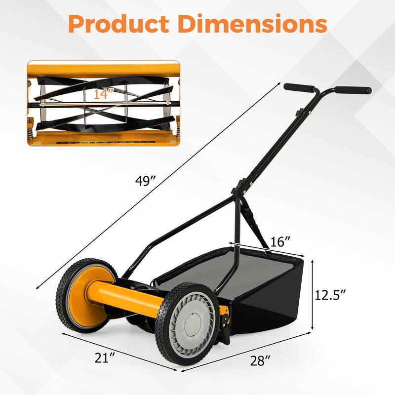 Gymax Push Lawn Mower Cordless 14'' Manual Reel Mower Adjustable