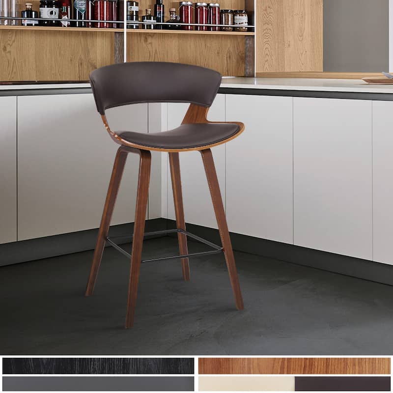 Brown Faux Leather Saddle Counter Height Bar Chair with Iron Frame and Footrest - 20.5” x 21” x 36” (D x W x H)