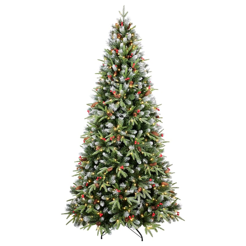 HomeRoots 7' Pre Lit Full Fir Christmas Tree With Decorations - Green/White - 48.00 in. x 84.00 in. x 48.00 in.