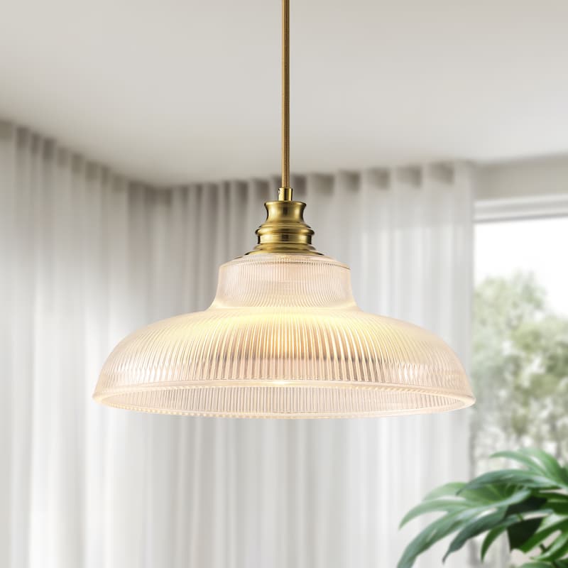 Starsky 1-Light Farmhouse Dome Ribbed Glass Texture Single Pendant - Gold