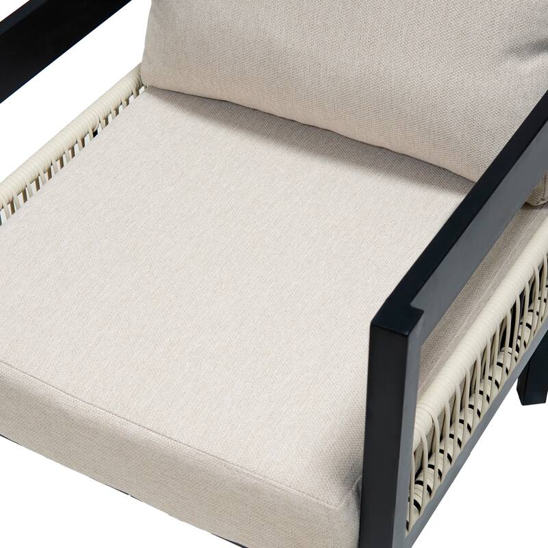 Roomfitters Multi-Person Outdoor Iron Sofa Set with Table, Rattan Decoration, Waterproof, Rust-Proof for Garden, Lawn