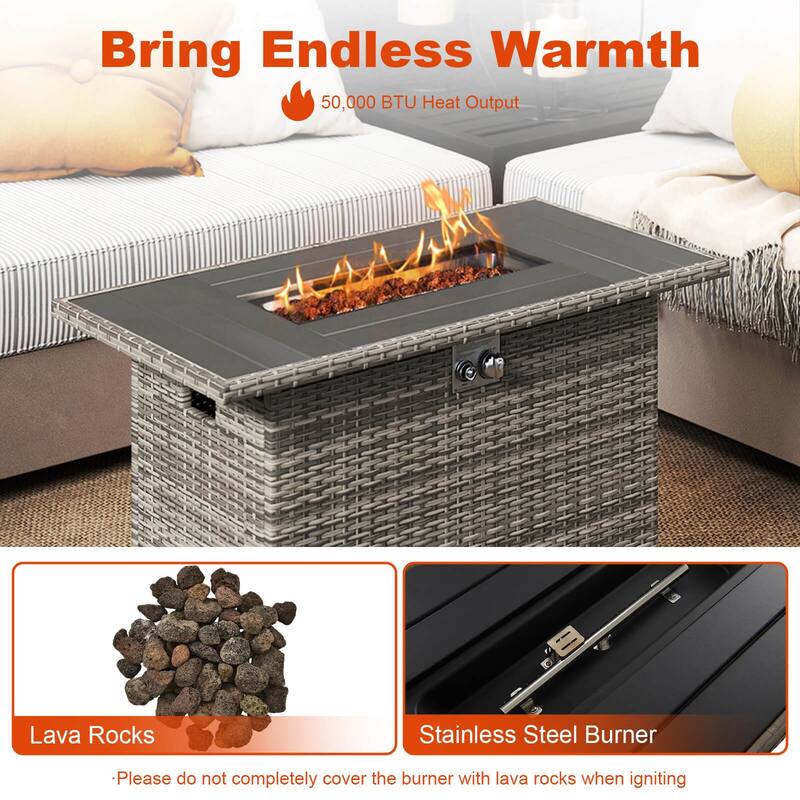 Costway 44.5" Propane Fire Pit Table with Metal Slatted Tabletop & - See Details