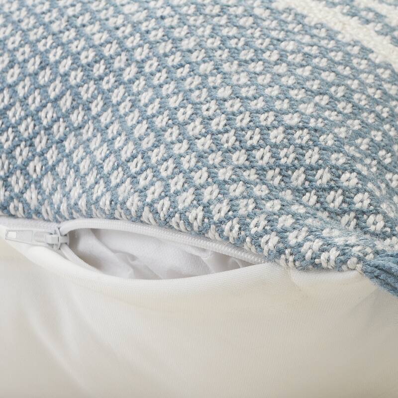 Sevita Centered Stripes Woven Throw Pillow with Fringe