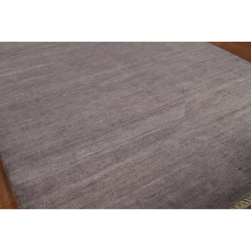 Gabbeh Modern Rug Hand-Knotted Grey Striped Wool Carpet - 3'3" x 4'11"