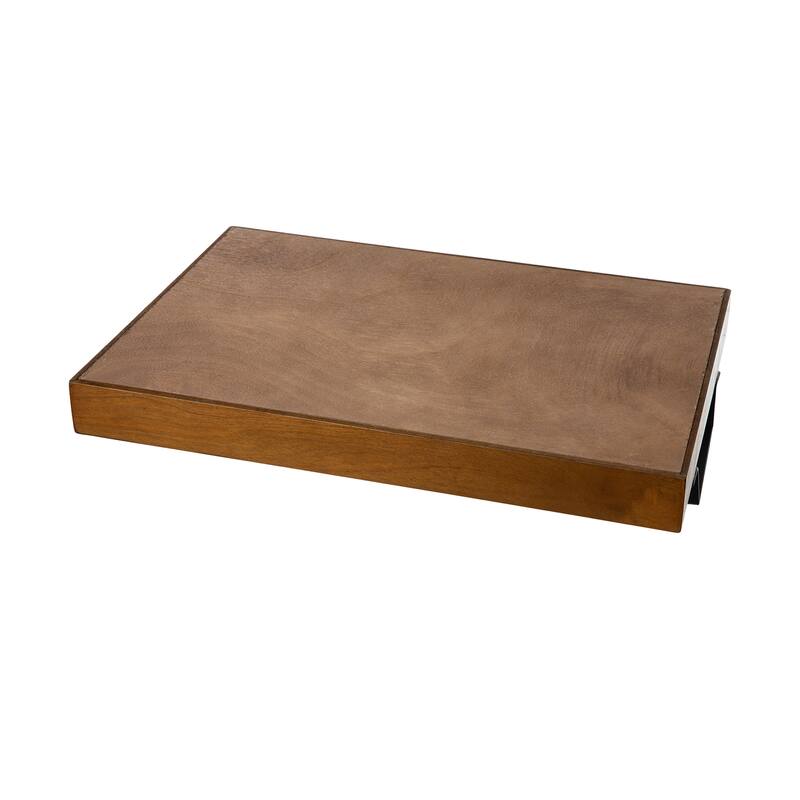 Glitzhome Set of 2 Rectangle Wood Abstract Carved Decorative Trays with Handles