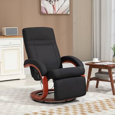 360° Swivel Wood Base Manual Recliner Chair Adjustable Recline Office Chair with Retractable Footrest and Padded Armrests