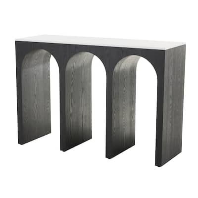 Wood Art Deco Arched Cutout Console Table with White Marble Tabletop - Black - Roche River Decor - 16"W x 47"L x 32"H