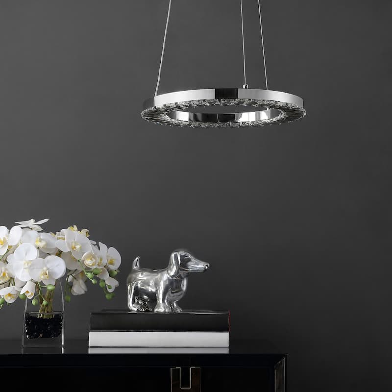 SAFAVIEH Lighting Dionigia LED Pendant - 14" x 14" x 1" - Chrome - 14Wx14Dx74H