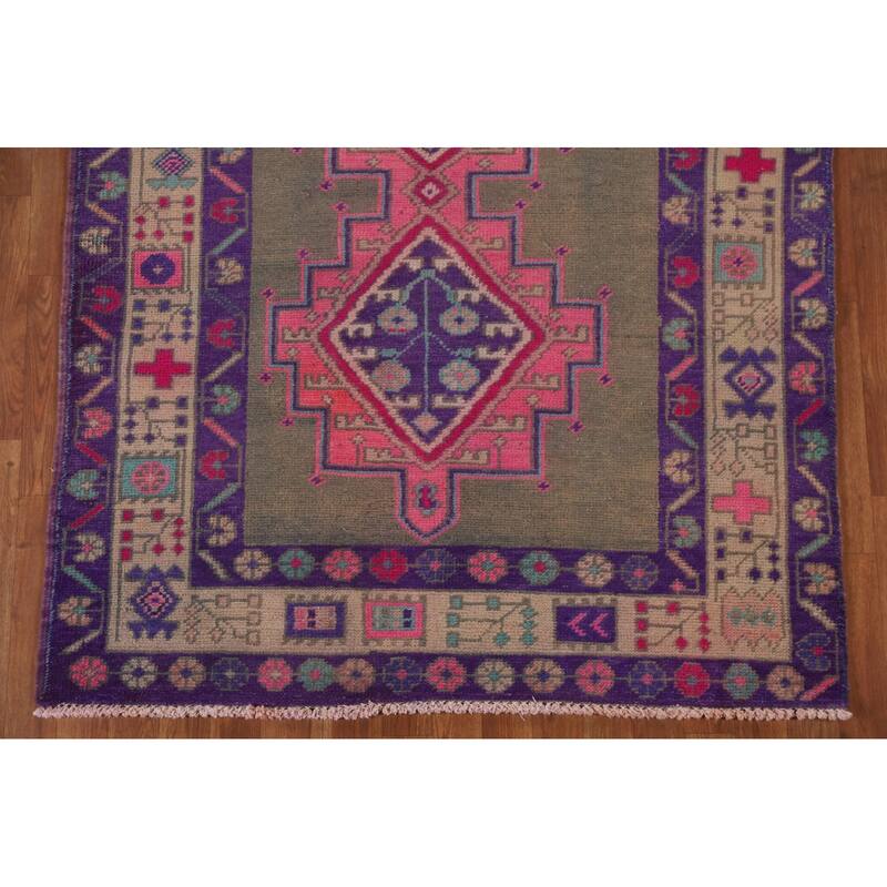 Hand Knotted Oriental 100% Wool Carpet Traditional Geometric Brown Lori Runner Rug - 12' 7'' X 4' 8''