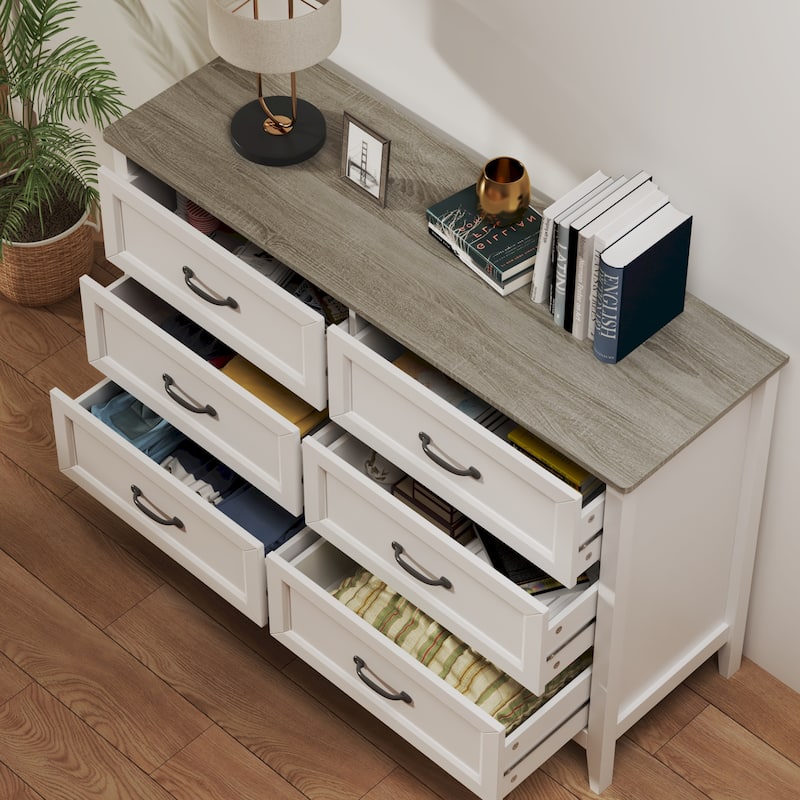 43.3" W 6 Drawer Dresser, Wood Storage Closet Dressers Chest of Drawers for Bedroom