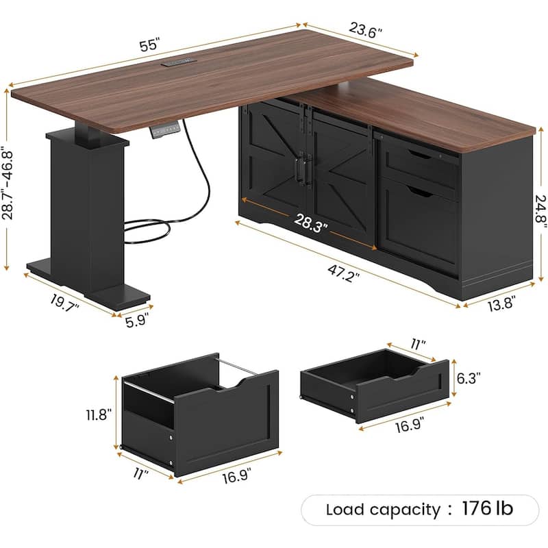 L Shaped Standing Desk Height Adjustable Corner Desk Storage Drawers