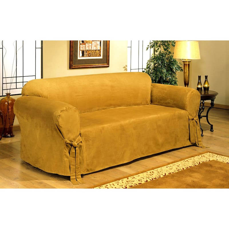 Classic Slipcovers Microfiber Velvet Loveseat Slipcover - Tan