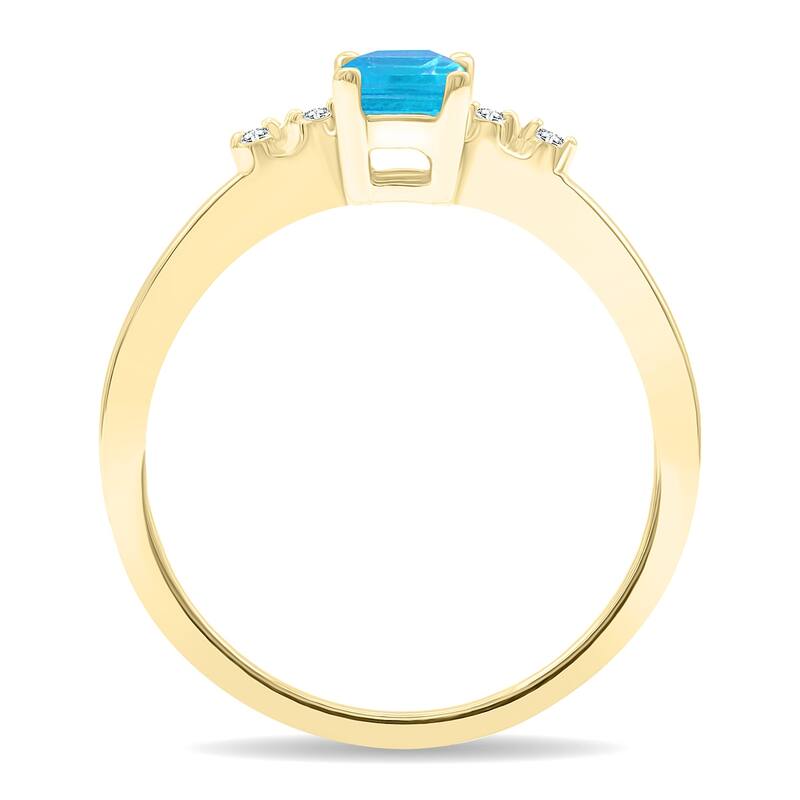 Women's Emerald Cut Blue Topaz and Diamond Sparkle Ring in 10K Yellow Gold