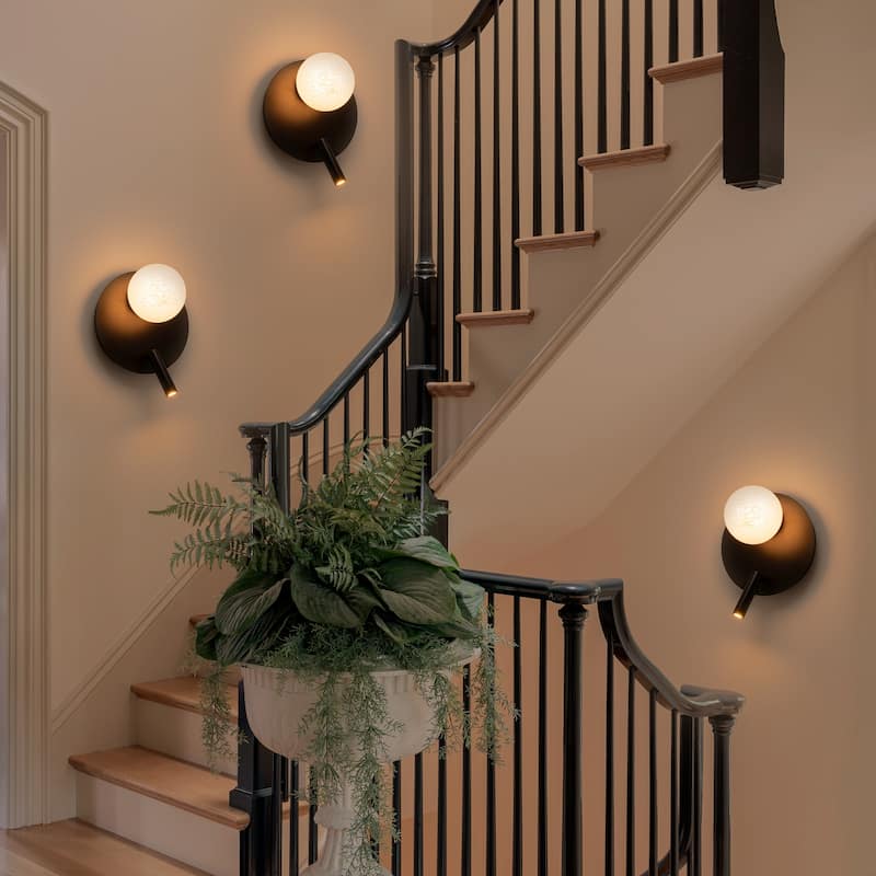 Black Dual-Light Wall Sconce with Textured Moon Glass Globe Modern