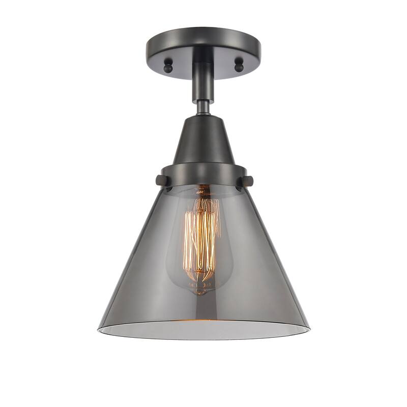 Innovations Lighting Caden Cone - 1 Light 8" Flush Mount - Matte Black/Light Smoke