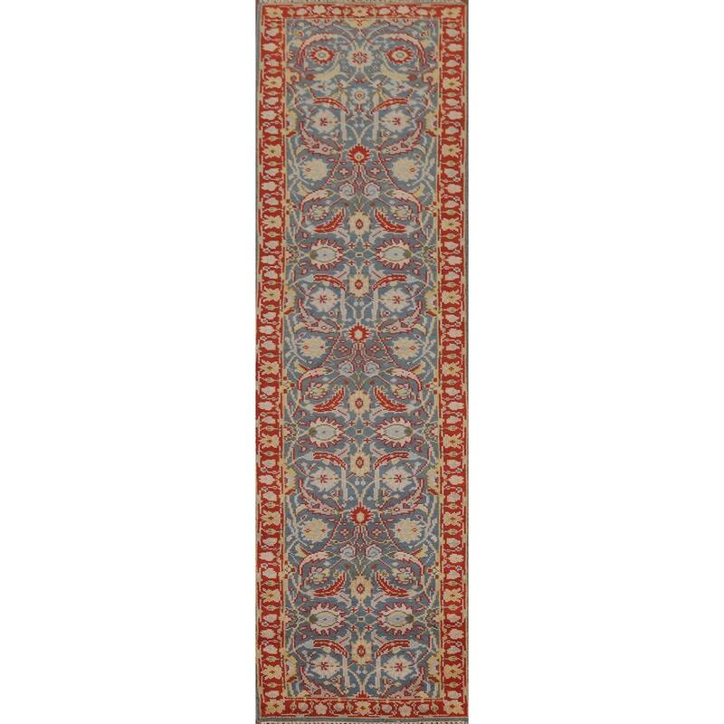 All-Over Blue Heriz Oriental Runner Rug Hand-knotted Wool Carpet - 2'6"x 11'9"