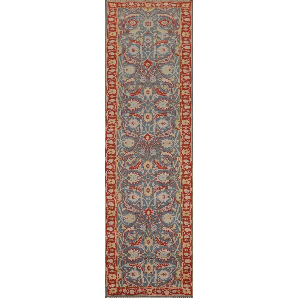 All-Over Blue Heriz Oriental Runner Rug Hand-knotted Wool Carpet - 2'6"x 11'9"