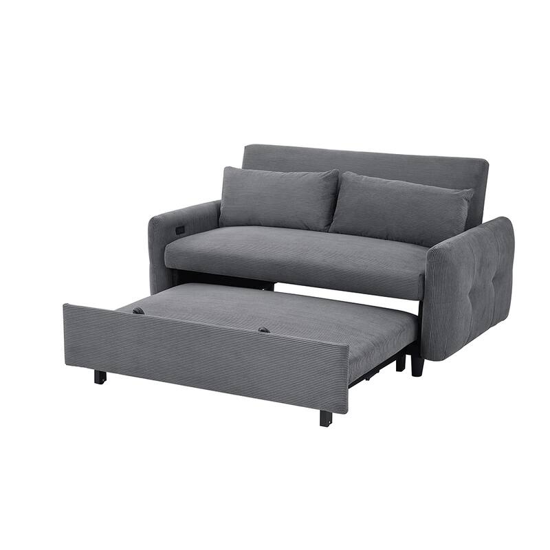 57.48" Modern Sleeper Loveseat, USB Ports and 2 Pillows Included
