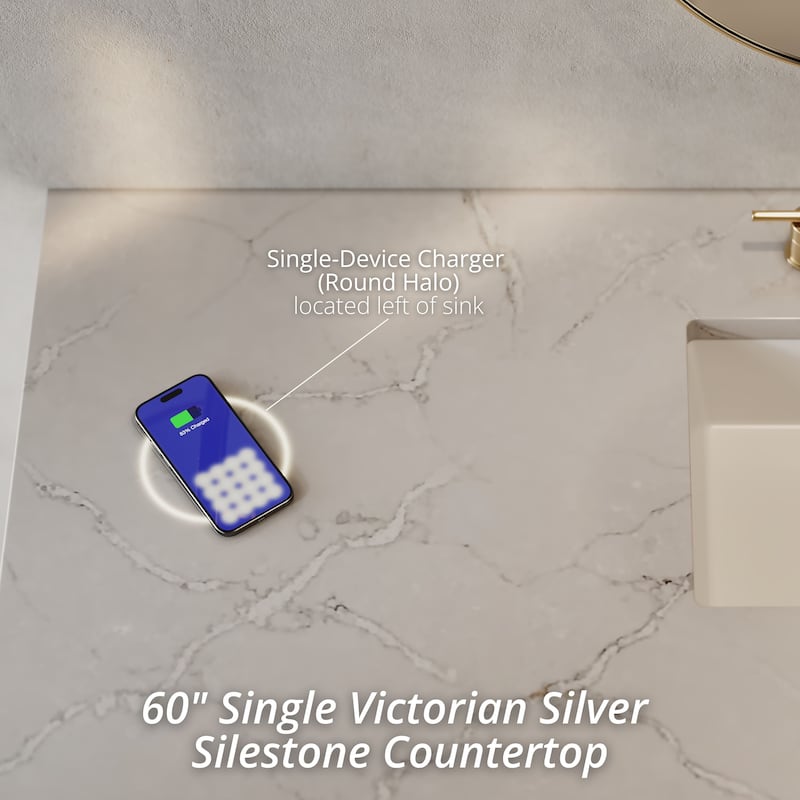 Breckenridge 60" Single Vanity, Light Natural Oak, w/FreePower Wireless Charger - Victorian Silver