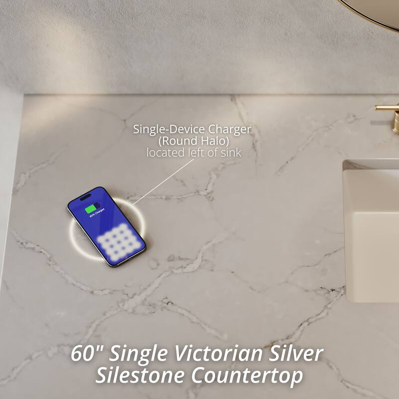 Brookfield 60" Single Vanity, Black Onyx w/FreePower Wireless Charger - Victorian Silver